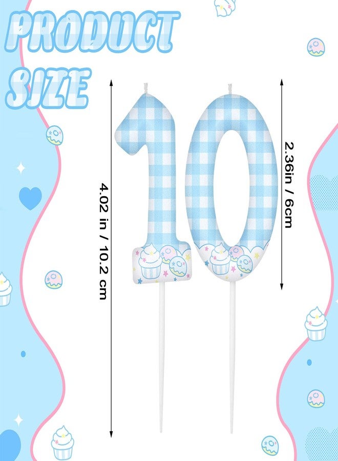 Conelist Cute Anime Themed Birthday Number Candles Kawaii Theme Birthday Cake Topper Blue and White Plaid, Cloud and Cake Pattern Candle for Girls Party Decor Supplies (Number 10) - Image 3
